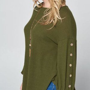 Fuzzy Hacci Brush Ballon Sleeves Top - PLUS